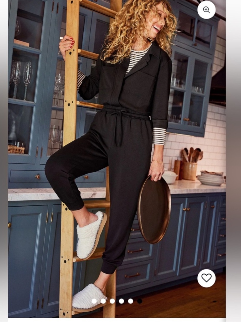 Evereve Long Sleeve Black Myra Jumpsuit Zip Close Jogger Pant Cotton Collared